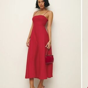 NWT Reformation Monette Linen Midi Dress in Cherry